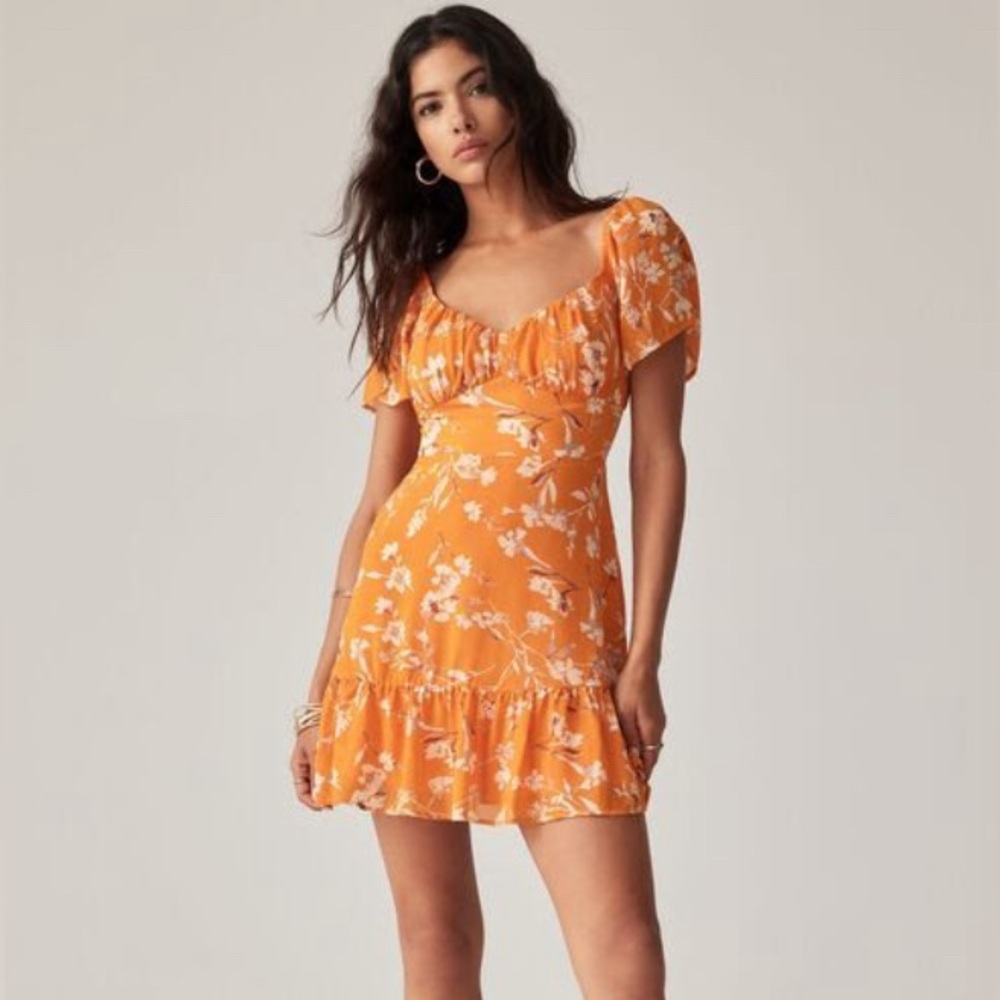 Orange floral mini dress